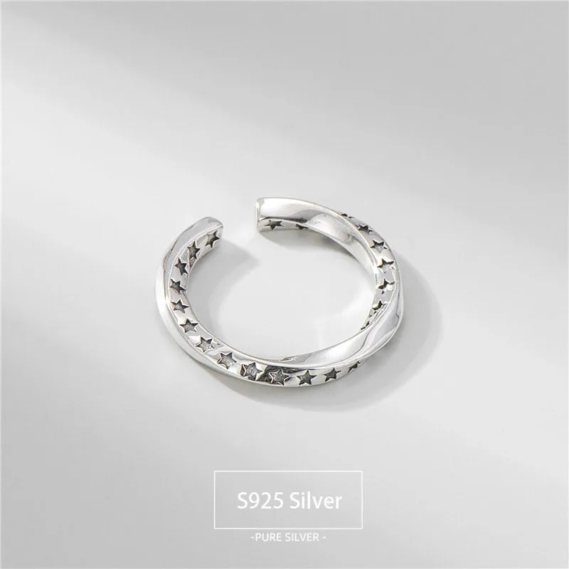 

Real S925 Sterling Silver Ring for Women Simplicity Stars Geometric Hip Hop Fashion Youth Party Ring Jewelry Accessories