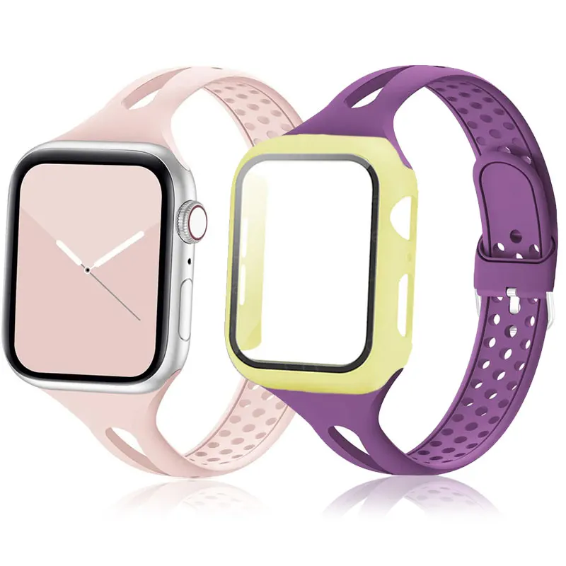 

Slim strap+case for Apple watch band 40mm 44mm 38mm 42mm Silicone Smartwatch watchband correa bracelet iWatch 3 4 5 se 6 band