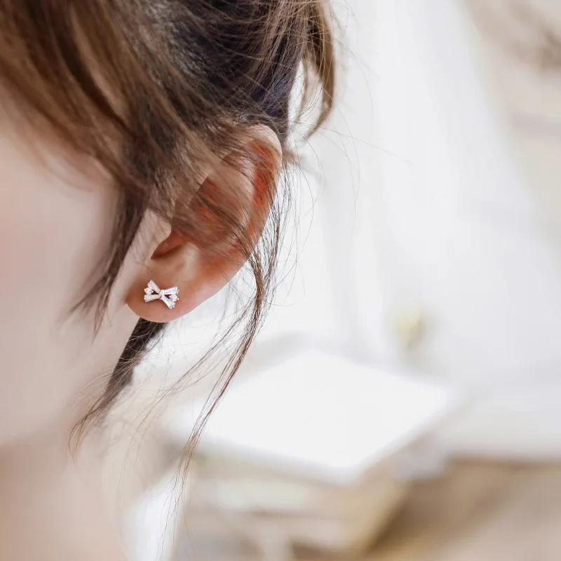 

Ginin 100% 925 Sterling Silver 2020 New Cute Bowknot Zircon Stud Earring For Women Lovely Engagement Female Party Gift Jewelry