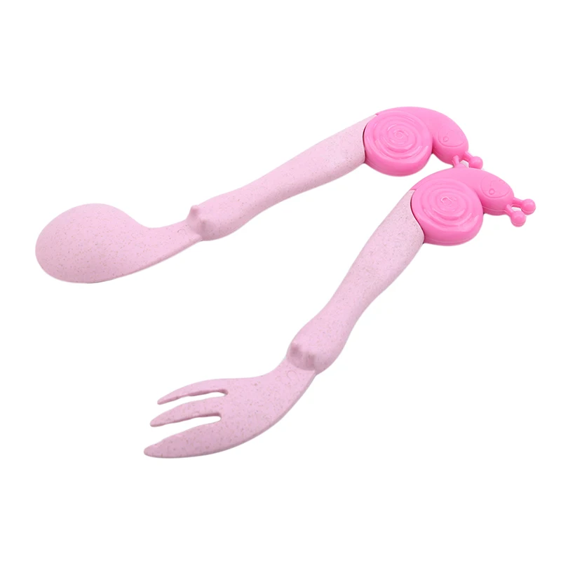 

2 Pcs Portable Outdoor Kids Carton Wheat Straw Tableware Set Baby Fork Spoon Dinner Set Travel Flatware with Box Easy to Carry