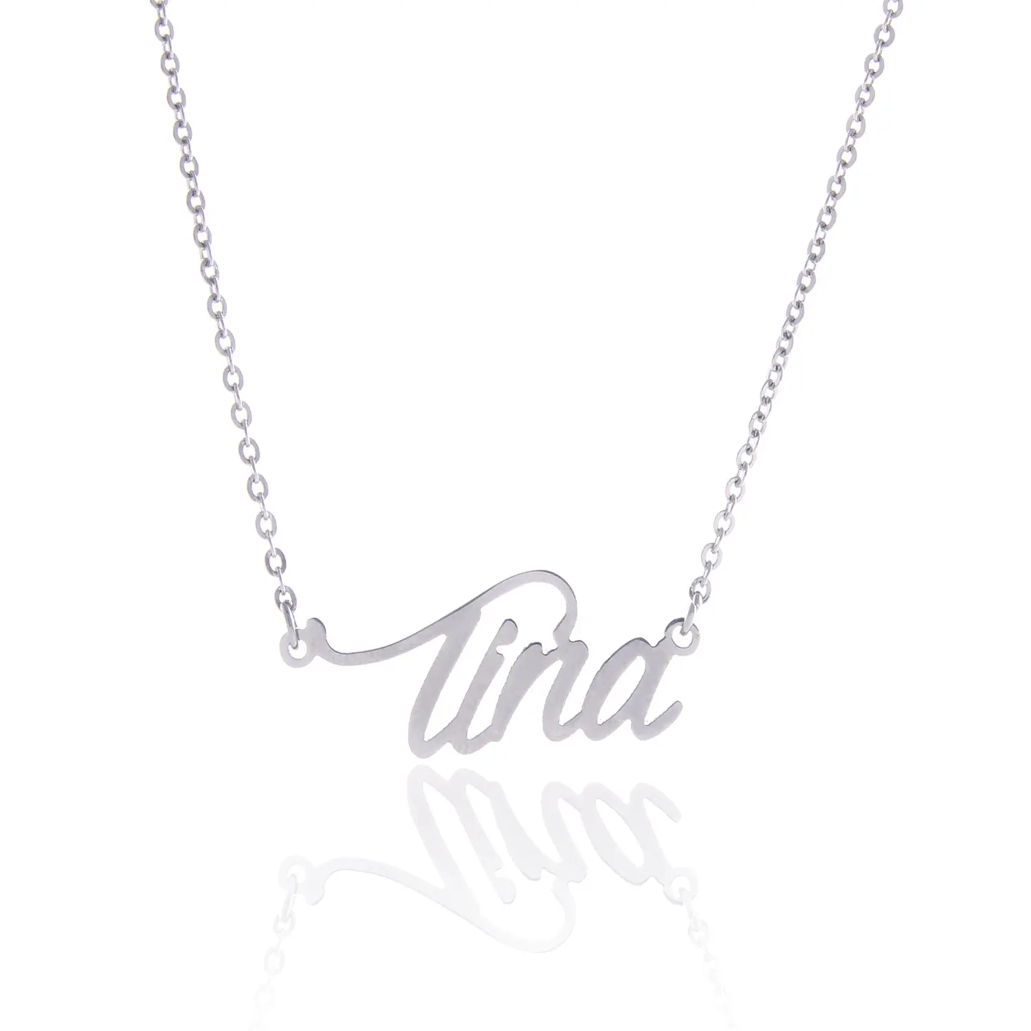 

New Simple Fashion Silver Color Personalized Name Necklace Stainless Steel Customized Metal CutNecklaces Custom Wedding Jewelry