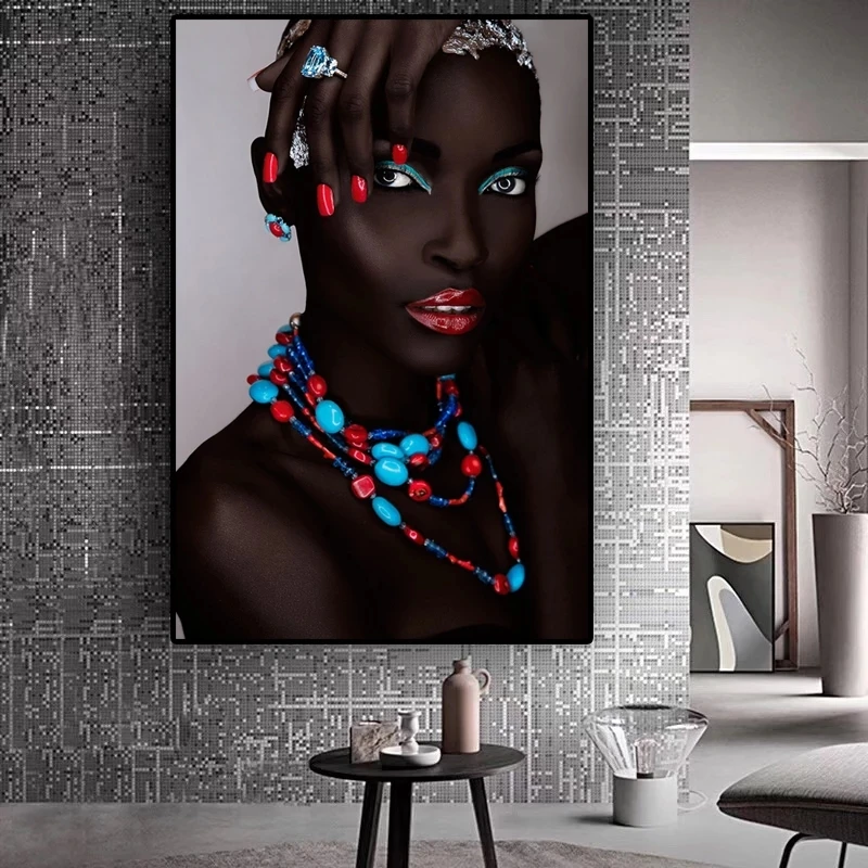 

African Woman Poster Red Nails Modern Fashion Wall Decor Canvas Prints Black Lady Prints Picture On Wall Loft Frameless
