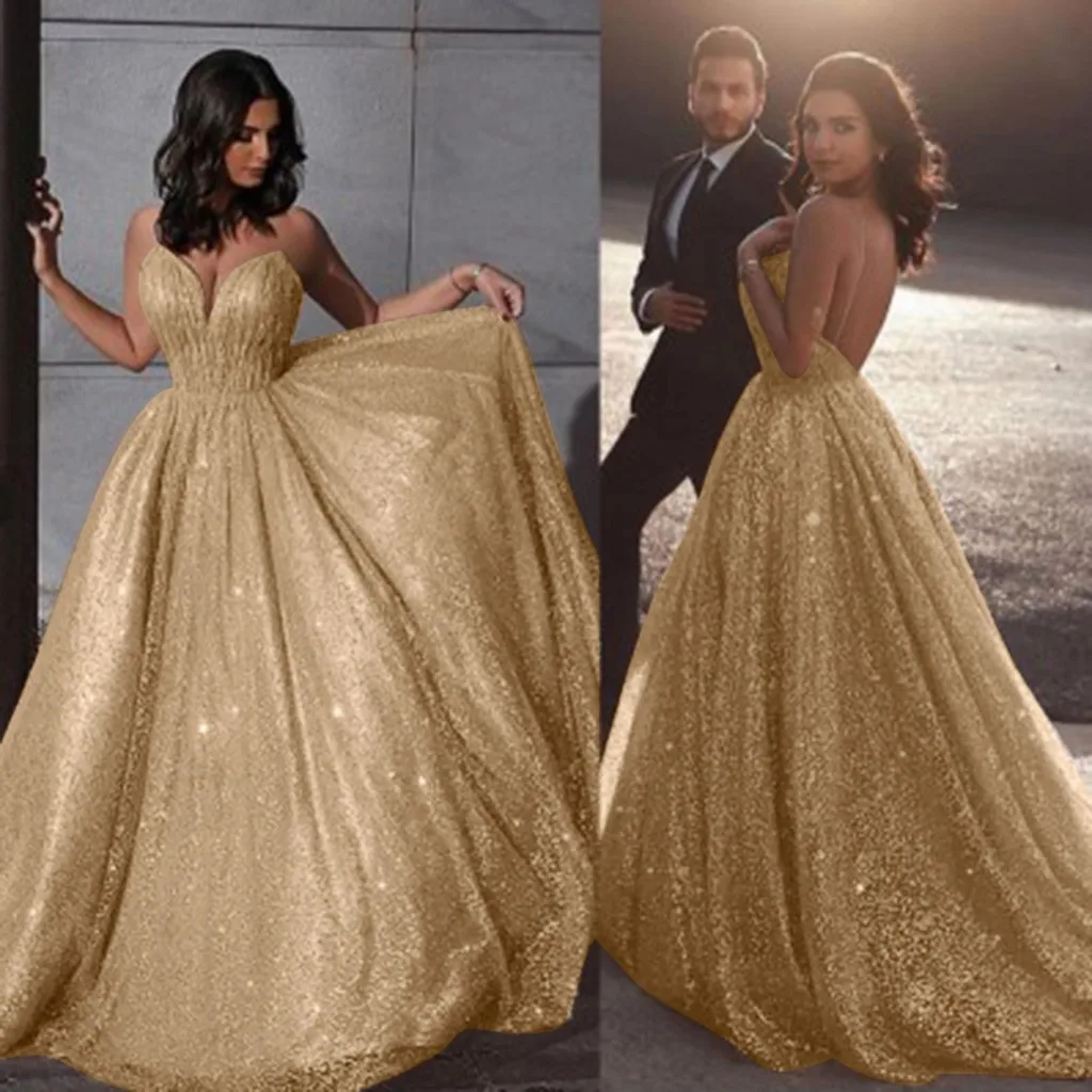 Женское платье без рукавов JAYCOSIN Золотое длинное однотонное на бретельках с