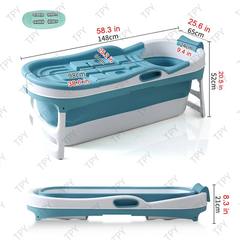 

1.48m Adults Portable Folding Bathtub Kids Swimming Pool Bathtub Bath Bucket for Elder SPA Heighten Long Isolation with Cover