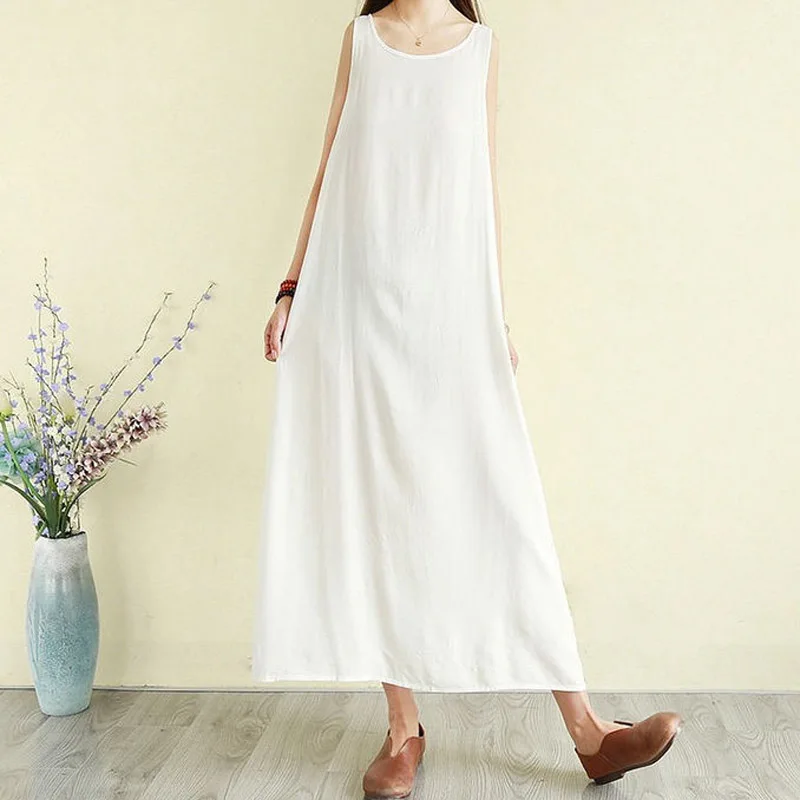 

2021 New Elegant V Neck Sleeveless Solid Color Banquet Dress Boho Style Office Long Skirt Sleeveless Beach Loose Casual Skirt