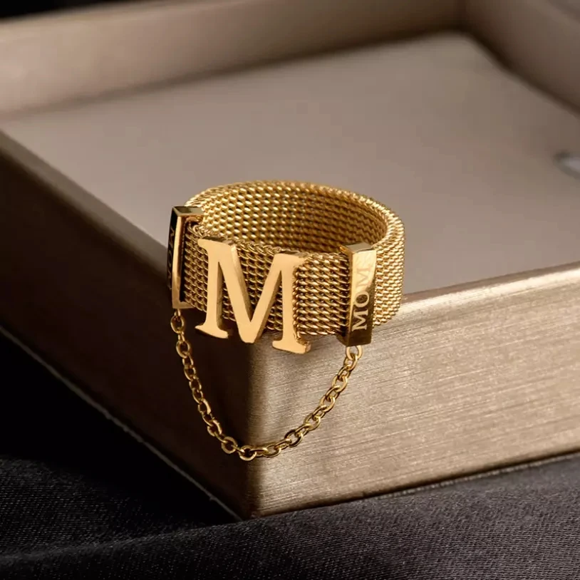 

2021 New Hyperbole Hip Hop Punk Letter M Lettering MoM Rings For Women Stainless Steel Party Girl New Fashion Jewelry gift
