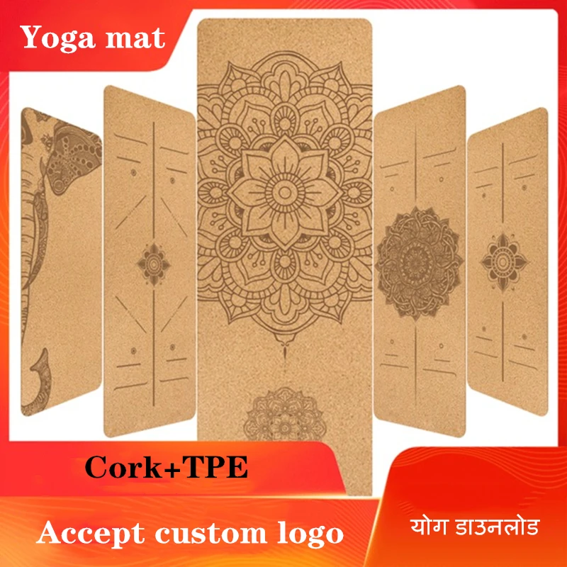 4 6 мм коврик для йоги из натуральной пробки фитнеса ТПЭ с линией позиции практики