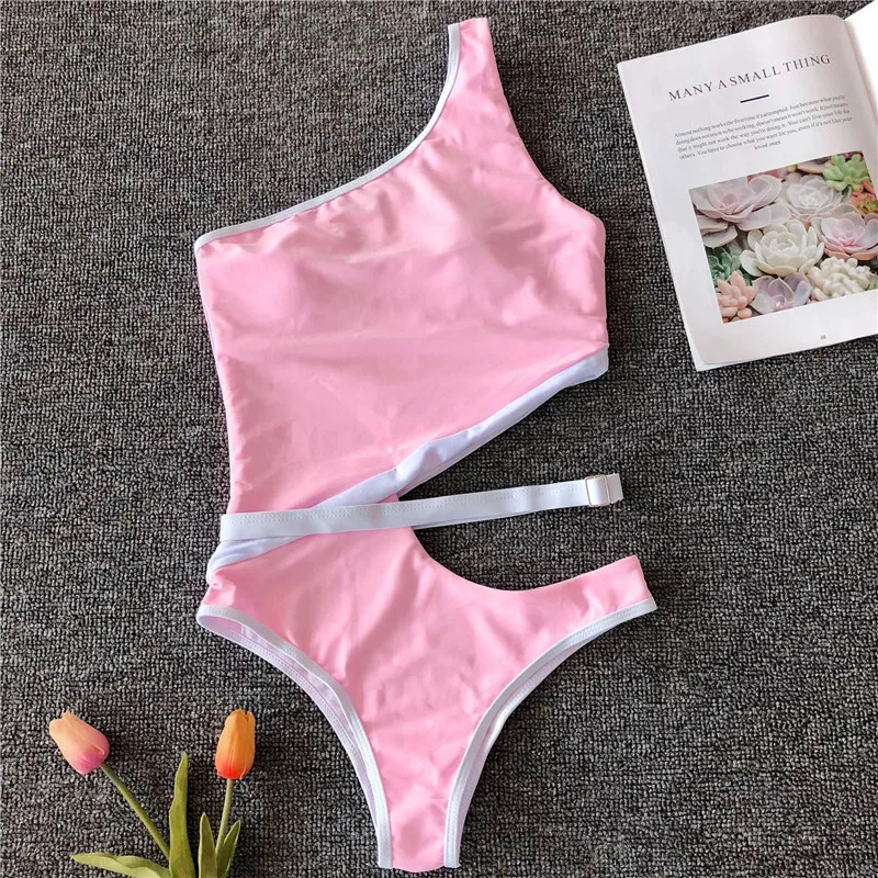 Купальник на одно плечо женский сетчатый комбинезон цельный купальник лоскутный