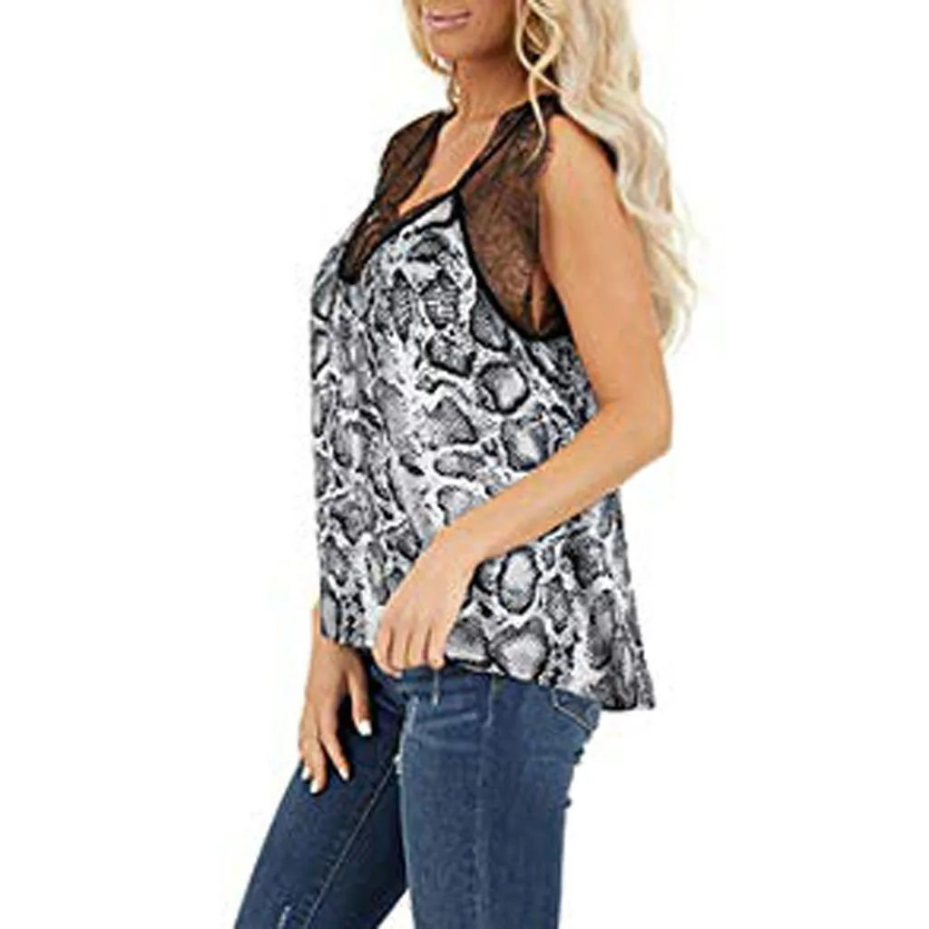 Fashion Lace Strappy Blouse Shirt Leopard V-Neck Tunic Tops Casual Summer Ladies Top Female Women Sleeveless Blusas Pullover | Женская