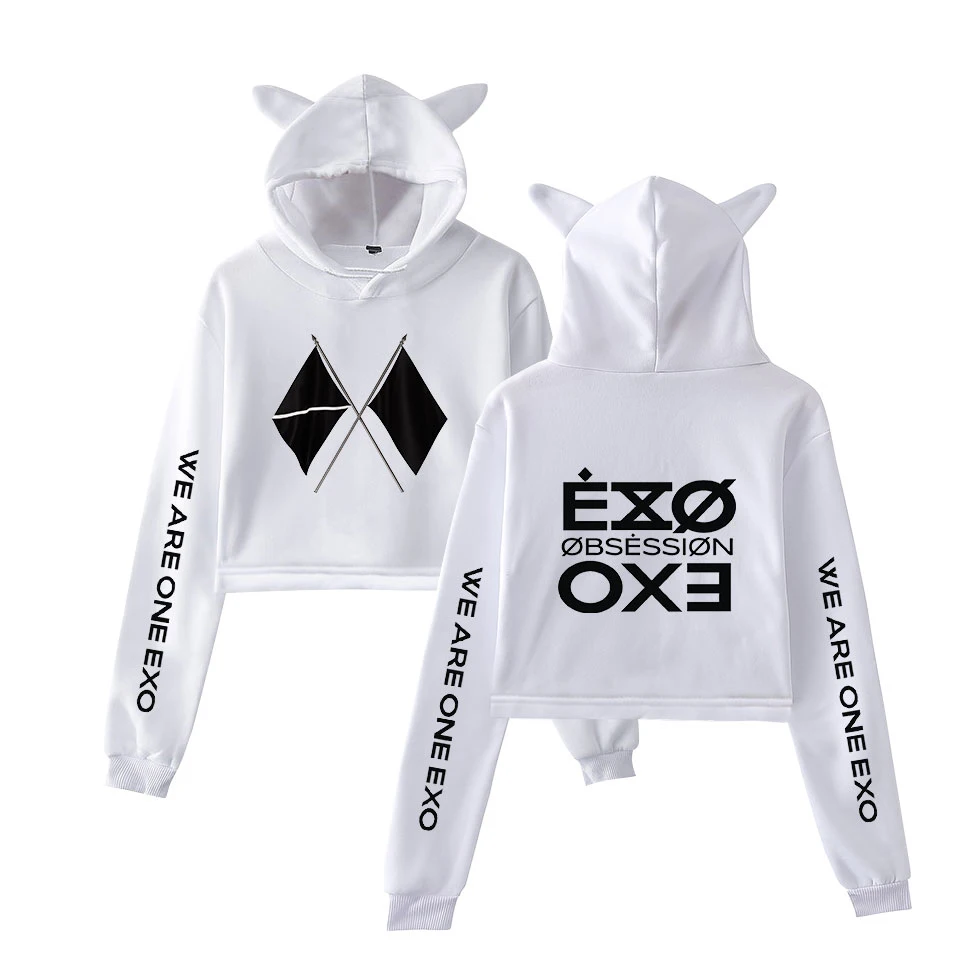 

KPOP EXO, новый альбом, 6 альбомов, эмблема «WE ARE ONE EXO», модные худи с кошачьими ушками, свитшот, Женская сексуальная одежда