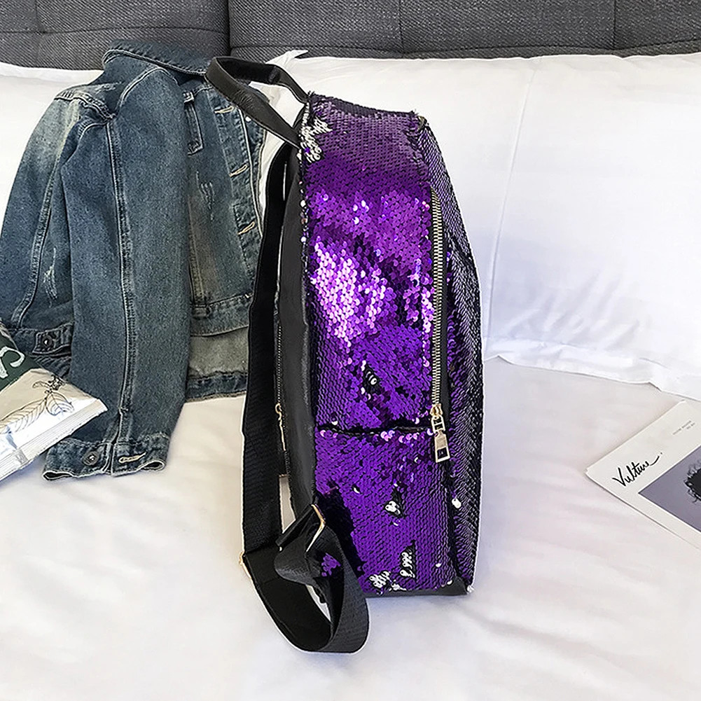 Женский рюкзак с блестками кожаный защитой от кражи повседневный Школьный