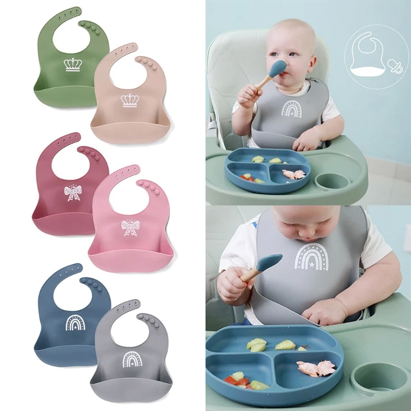 

2 Pcs/Set Baby Food Grade Silicone Waterproof Bibs Newborn Boys Girls Saliva Towel Infants Adjustable Feeding Burp Cloth Droolin