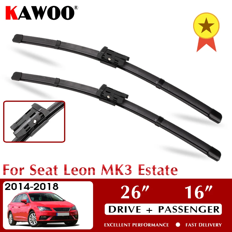

KAWOO Wiper Car Wiper Blade Blades For Seat Leon MK3 Estate 2014-2018 Windshield Windscreen Window Wash 26"+16" LHD RHD
