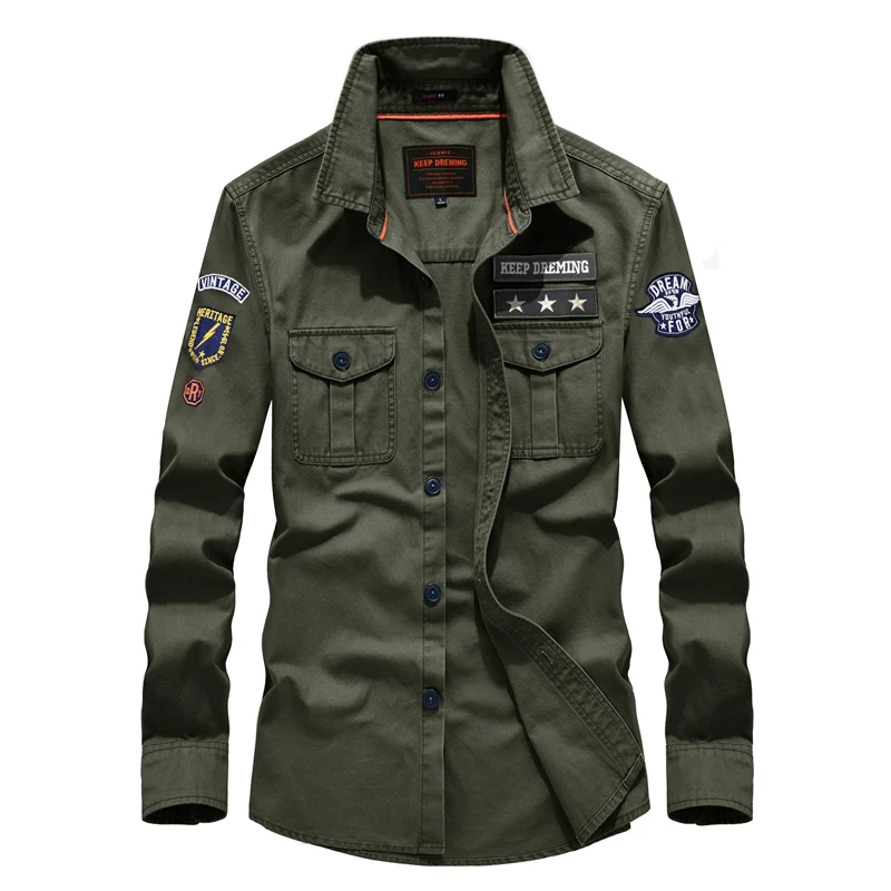 

2020 Men's Casual Brand Fashion Military Style Spring & Autumn Cotton Leisure Shirt Man Long Shirts