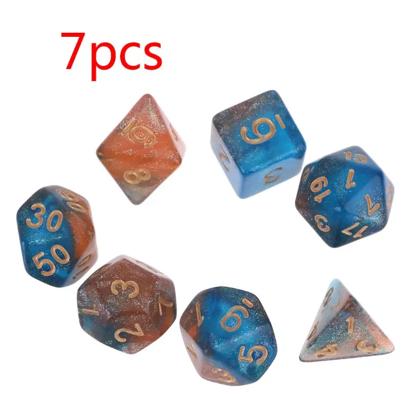 

7 шт. D20 акриловые полигедрические игральные кости, блестящие двухцветные 20-сторонние кубики, настольные игры