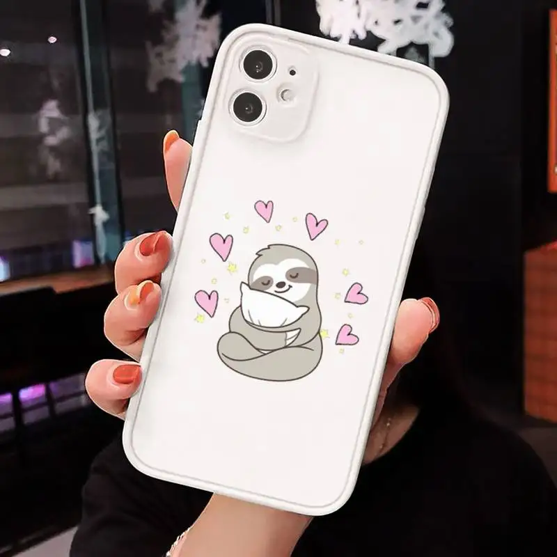 

yoga sloth Phone Cases Matte transparent For White iPhone 12 Mini 11 Pro XR XS Max 7 8 Plus X Back Cover