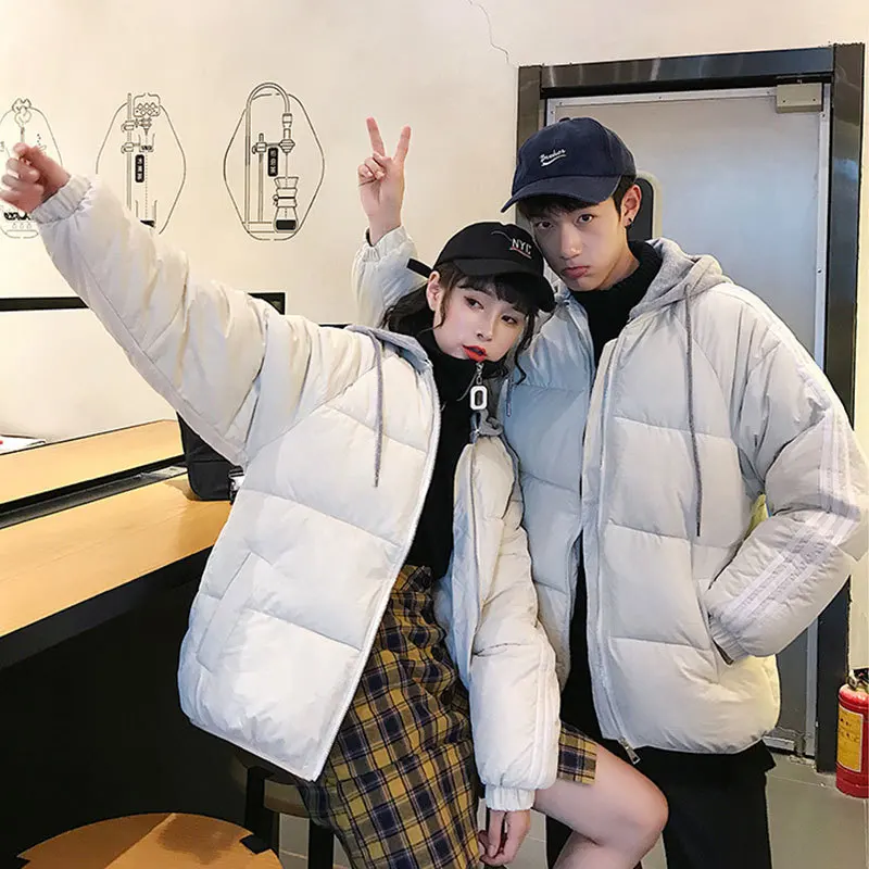 Liketkit мужские и женские зимние куртки 2019 повседневные свободные пальто в полоску