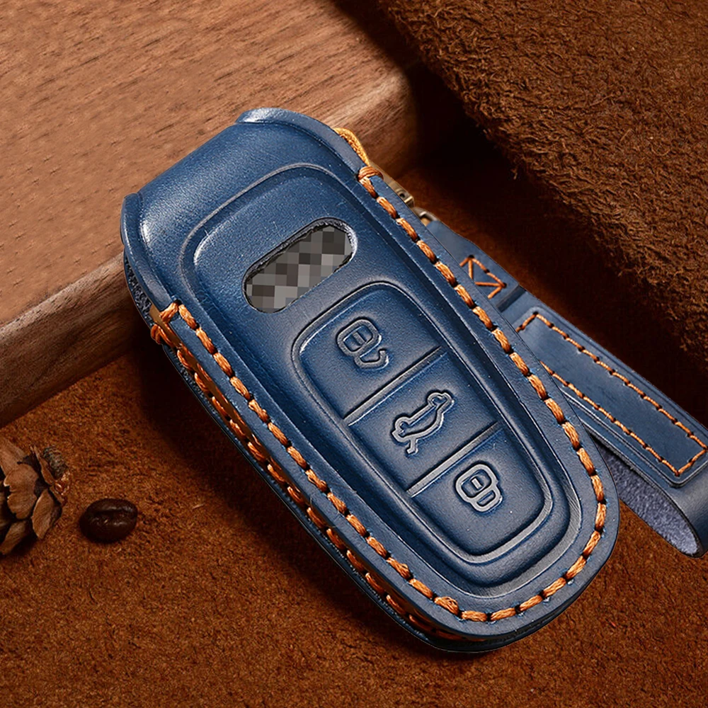 

Genuine Leather Smart Remote Car Key Case Cover For Audi A3 A4 A5 A6 Q3 Q5 Q6 Q7 C7 RS3 Car Holder Shell keychain for car keys