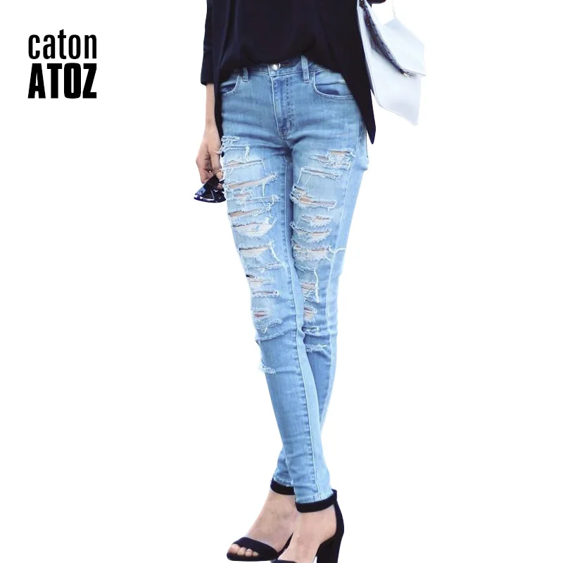 Женские потертые джинсы catonATOZ хлопковые джинсовые брюки со средней талией