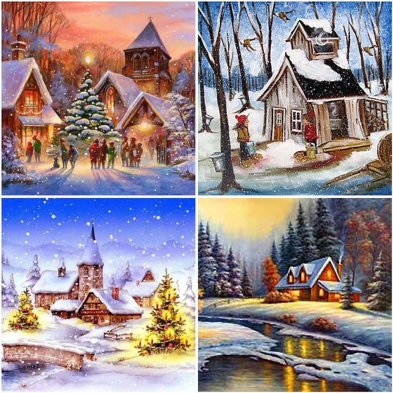 

Snow Cottage Diy 5D Diamond Painting Full Square Drill Winter Scene Diamond Embroidery Cross Stitch Kit Wall Art Gift Home Decor
