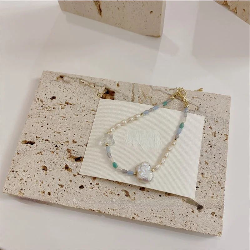 

Sweet Korean Temperament Bracelet Simply Design Single Layer Green Beads Natural Freshwater Pearls Bracelet For Women