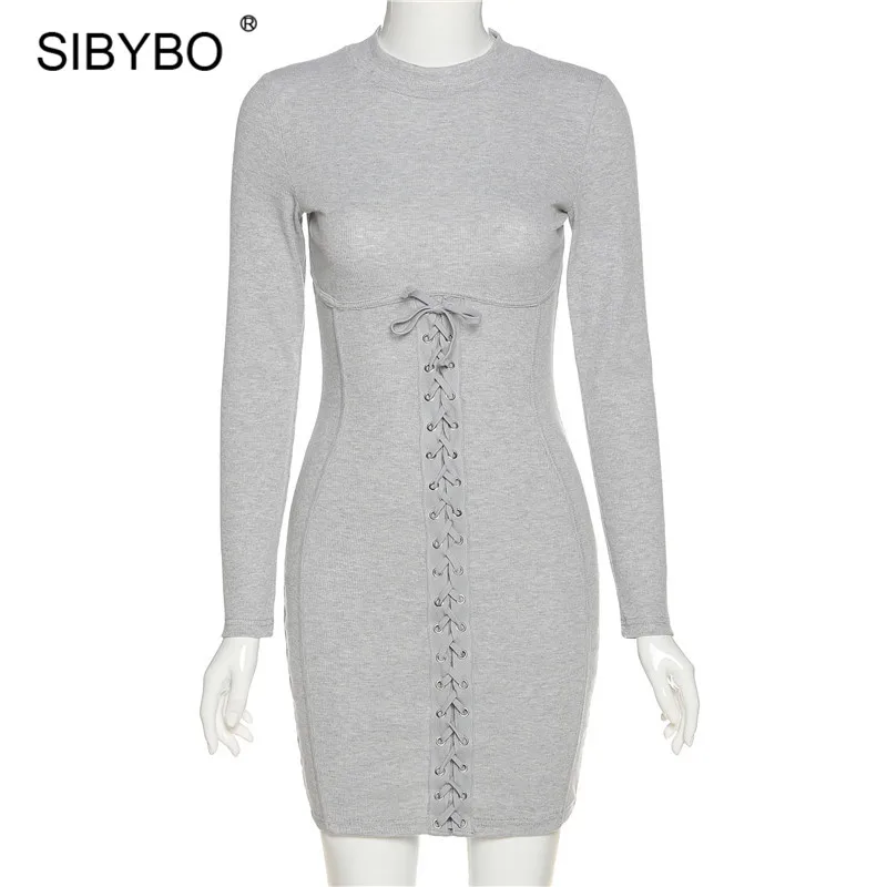 Женское облегающее платье SIBYBO черное с круглым вырезом и длинными рукавами