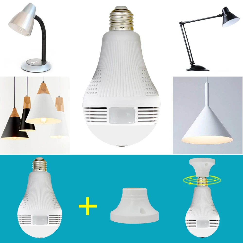 Bulb Lamp Wireless IP Wifi HD Panoramic Fish Eye Home Security Surveillance CCTV Camera 360 Degree Support TF Card | Безопасность и