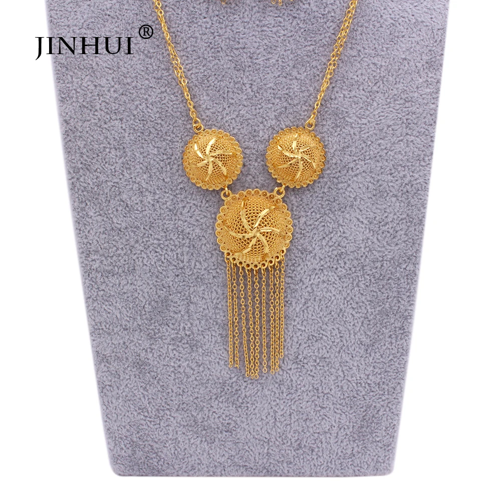 Комплект из колье и серёг золотистого цвета 24 к|Ювелирные наборы| |