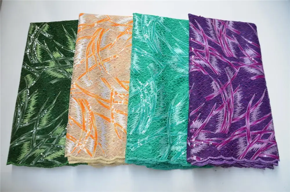 

High quality French Nigerian sequins net lace,African tulle mesh sequence lace fabric for party dress 5yards/lot FLP-1050