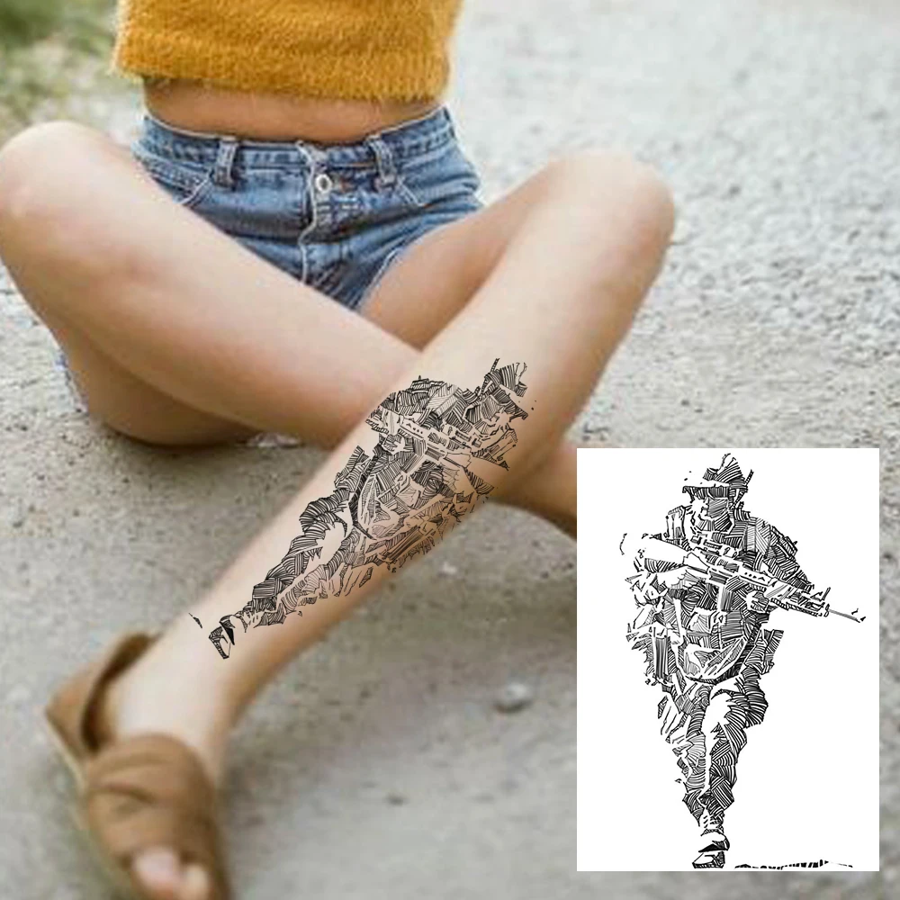 Водостойкие временные татуировки в виде черного льва для мужчин и взрослых 3D