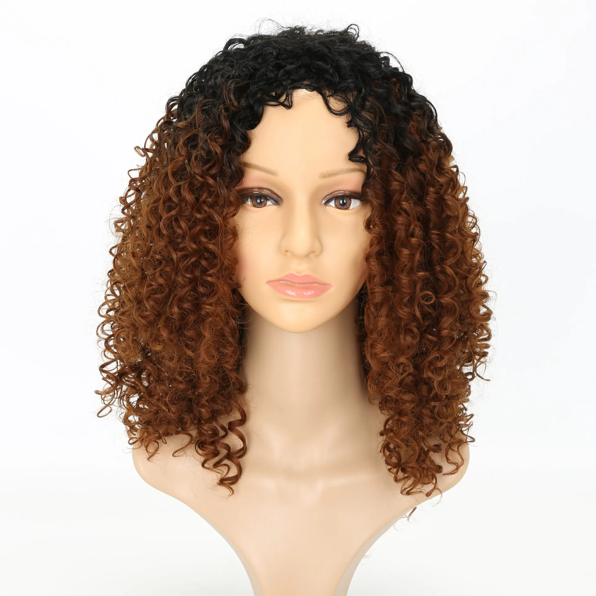 18&quotafro Kinky Curly Women's Wigs Omber Brown Deep Wig African American Natural Synthetic Jerry Cosplay Perruque | Шиньоны и