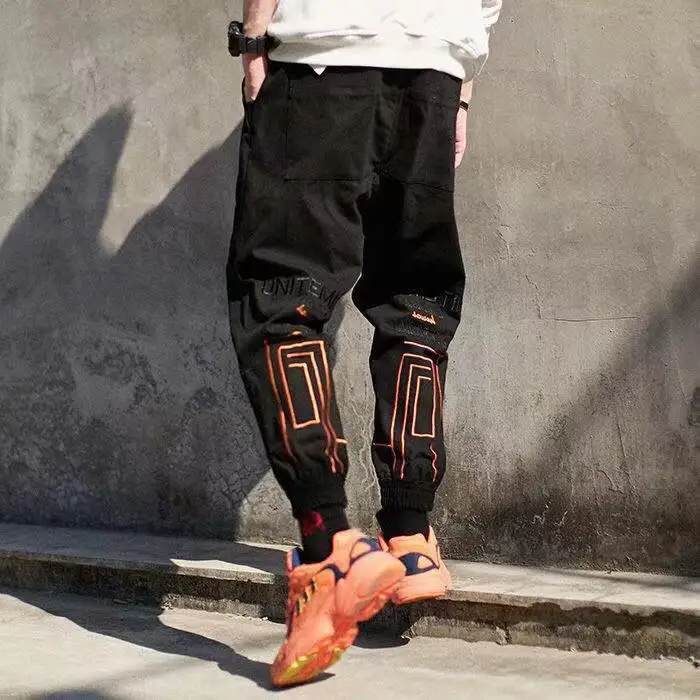 

Брюки мужские в стиле хип-хоп, уличная одежда, свободные джоггеры, повседневные брюки-султанки до щиколотки, с эластичным поясом, черные