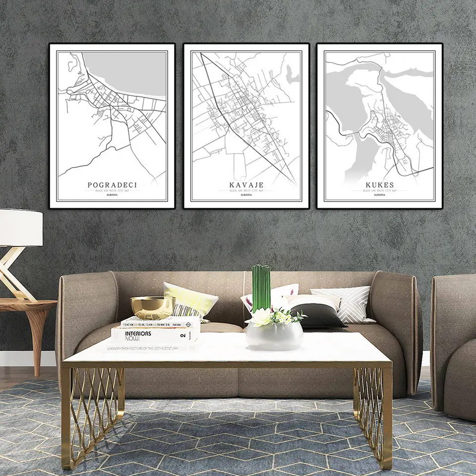 Черно белая карта города мира Постер для Северной гостиной настенные