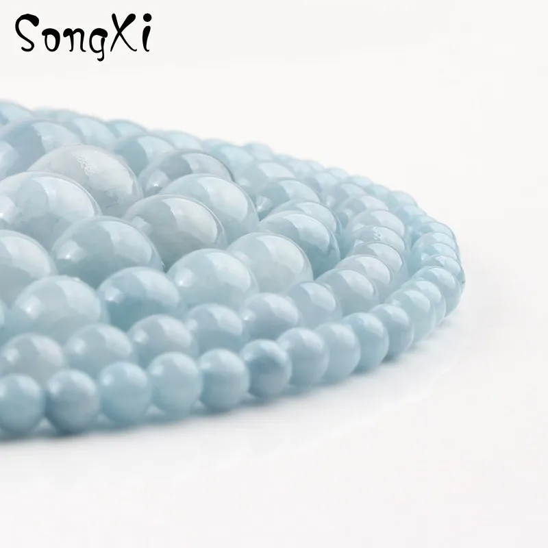 Natural Stone Light Blue Jades Beads 4 6 8 10 12mm Round Loose Spacer for Jewelry Making Diy Bracelet Necklace 15 Inches | Украшения и