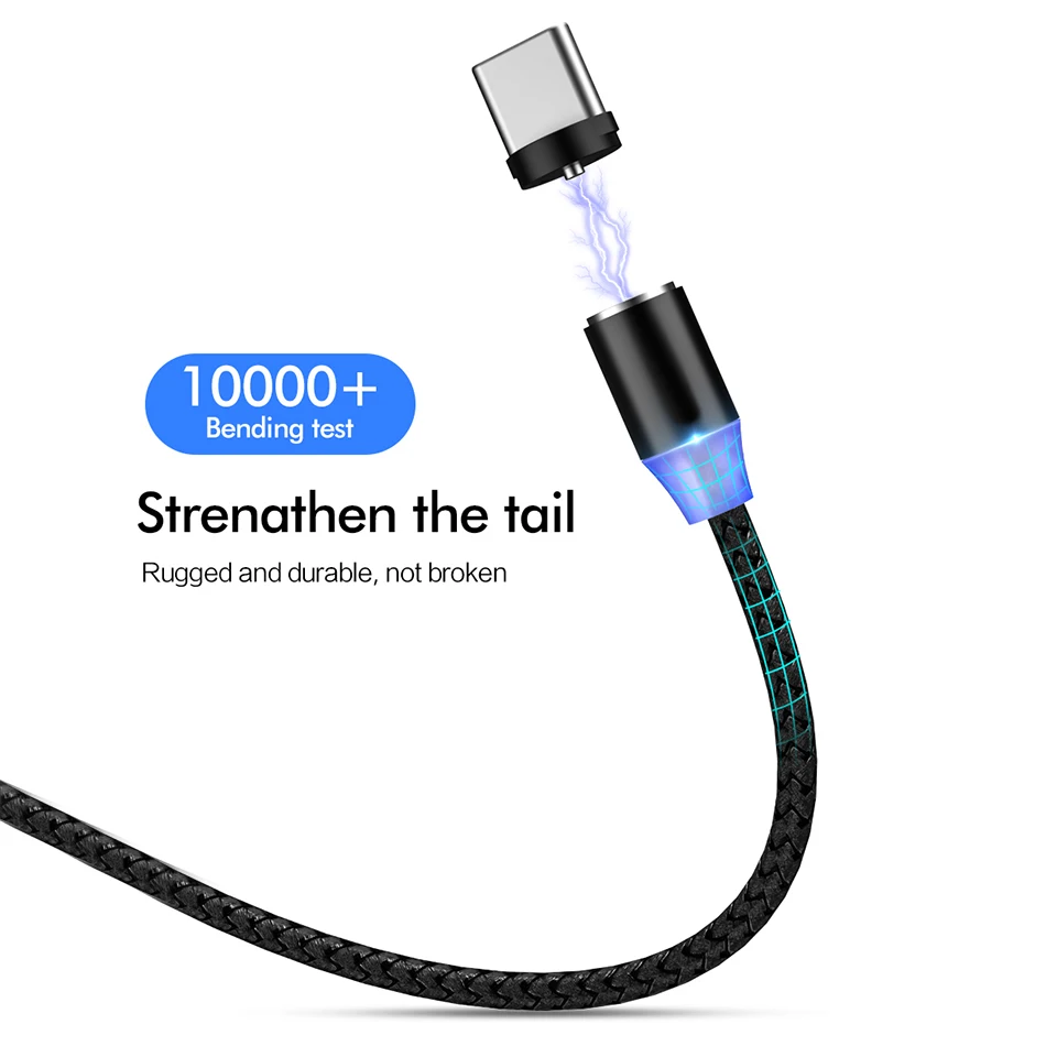 1 м 2 м 2.4A Магнитный USB кабель Micro usb type C кабель со светодиодной подсветкой Магнит USB лента C Шнур для iPhone samsung Xiaomi Кабель зарядного устройства