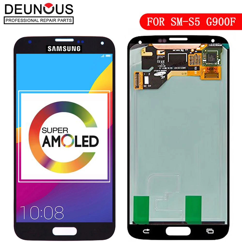 

SUPER AMOLED LCDS For Samsung Galaxy S5 I9600 G900 G900A G900F LCD Display Touch Screen Assembly Home Button Replacement Sticker