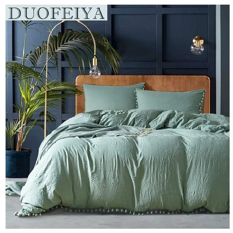 

DUOFEIYA Duvet Cover Set King Queen Twin Size with Washed Ball, Solid Color Soft Bedding Set Pillow Case