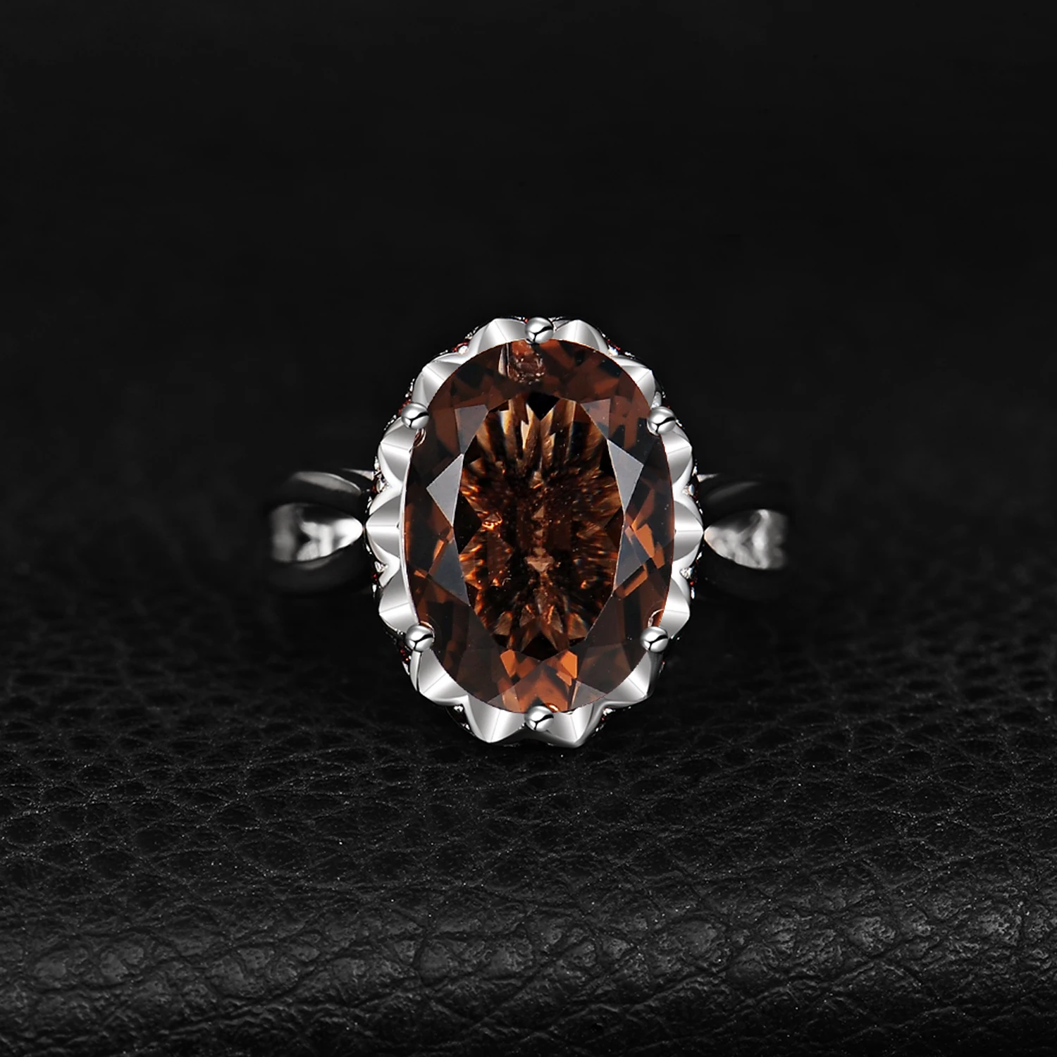 Крупные оригинальные овальные дымчатые кварцевые кольца для женщин из серебра 5 7