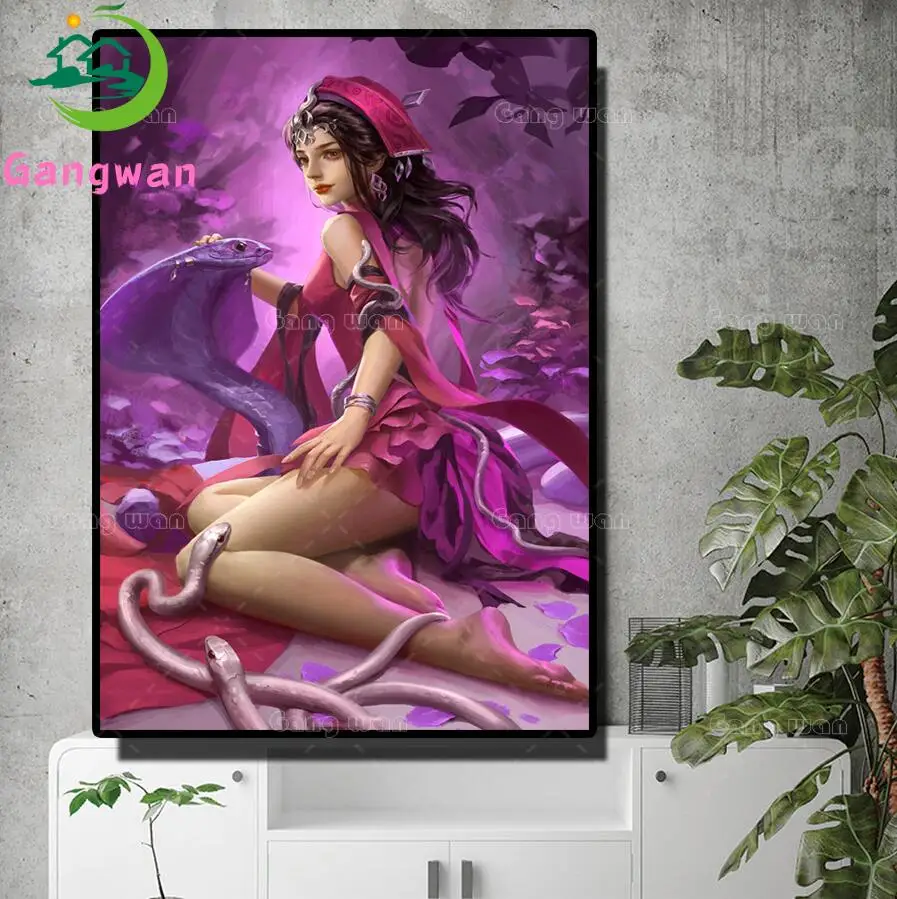 

Полный Круглый квадратный алмаз вышивка питон женский набор крестиков 5d алмазная картина змея красота Хэллоуин подарок домашний декор