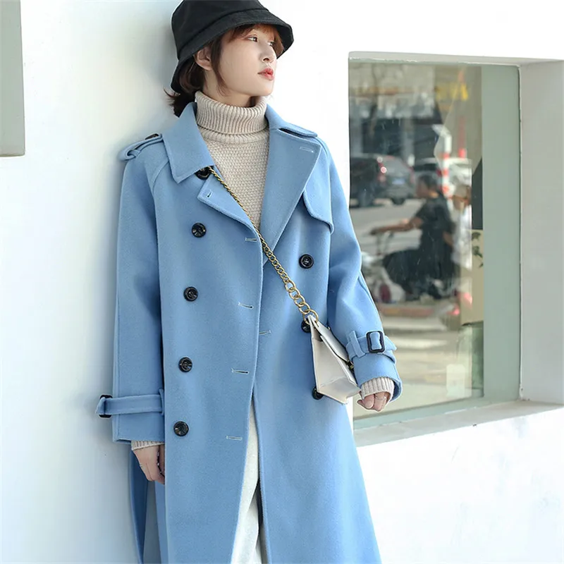 ALKMENE winter new double-faced cashmere coat women's long coat double-breasted woolen coat female cashmere coat