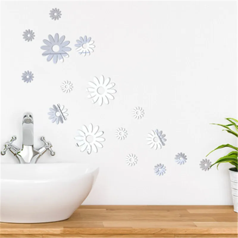 3D Хризантема Кристальное зеркало наклейка на стену домашний декор для гостиной