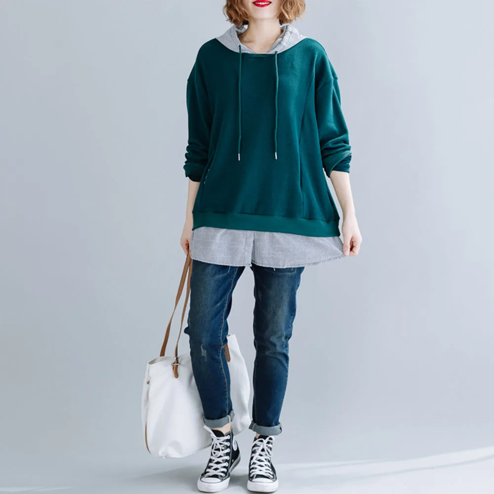 2019 осенняя и зимняя одежда Большие размеры имитация двух частей с капюшоном