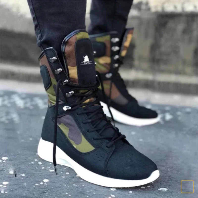 

Men Boots Newest Fashion Style High Ankle All-match Shoes Pu Leather Cloth Male Casual Sneakers Shoes
