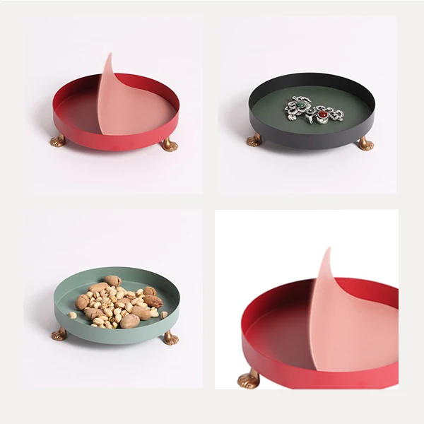 

Metal Storage Tray Jewelry Display Plate Leather Necklace Earrings Cosmetic Organizer Sundries Decor Tray Gifts