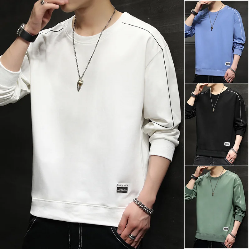 

Men's sweater 2021 autumn new round neck long sleeve T-shirt Korean fashion men's casual bottomed Shirt Top