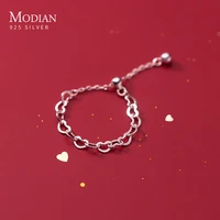 modian simple hearts free size chain cute ring real 925 sterling silver fashion charm finger rings for women girls fine jewelry