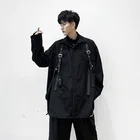 Рубашка-карго МужскаяЖенская с длинным рукавом и кожаными ремешками, Повседневная Уличная одежда в стиле хип-хоп, готическое платье для сценвечерние, Черная