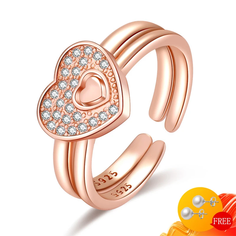 

Fashion Rings 925 Silver Jewelry for Women Wedding Party Gift Heart Shape Zircon Gemstone Open Finger Ring Accessories Wholesale
