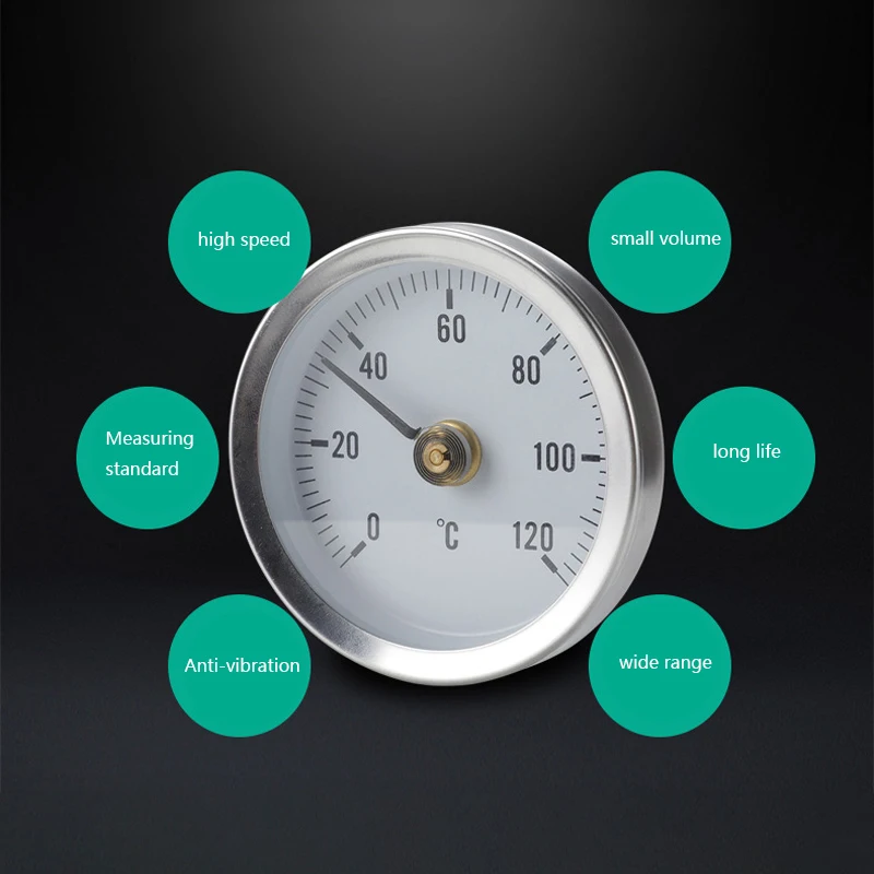 

OlivesH Pipeline Pointer Thermometer 0-120 High Precision Stainless Steel Spring Thermometer Thermocouple Bimetal Thermometer