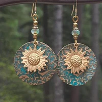 1pair retro bohemian dangle drop earring gold sunflower earring ethnic design exaggerated earring wedding jewelry gifts